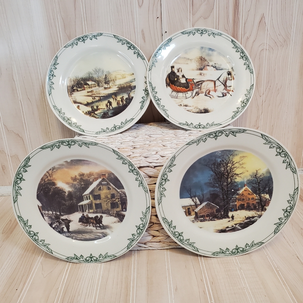 Currier & Ives Museum City Of New York 2001 Set Of 4 Different Christmas Plates
